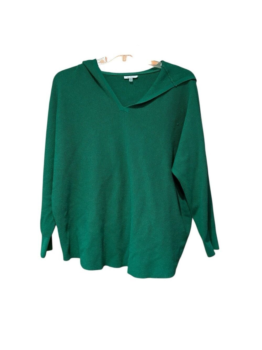 Women's V Neck Hooded Long Sleeve Shirt Green